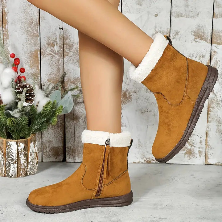 Women's Brown Boots with Plush Lining | Side Zip