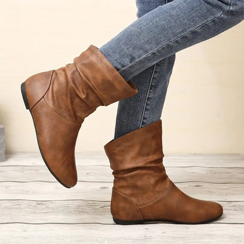 Women's Brown Boots with Slouch Detail | Mid-Calf