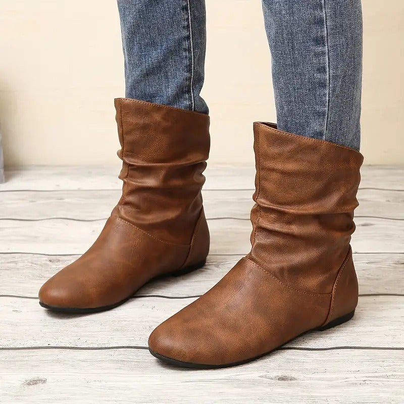 Women's Brown Boots with Slouch Detail | Mid-Calf