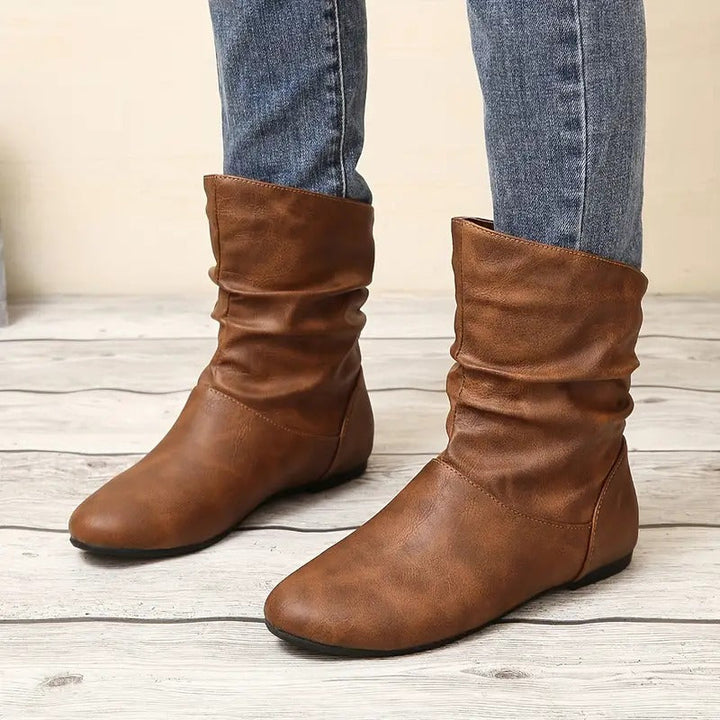 Women's Brown Boots with Slouch Detail | Mid-Calf