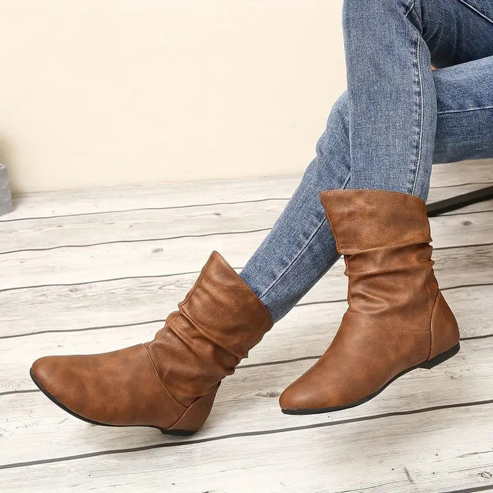 Women's Brown Boots with Slouch Detail | Mid-Calf