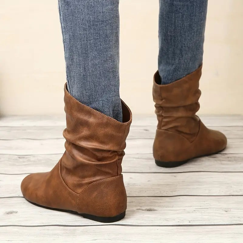 Women's Brown Boots with Slouch Detail | Mid-Calf