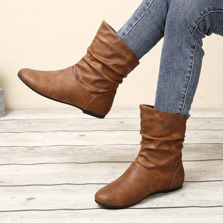 Women's Brown Boots with Slouch Detail | Mid-Calf