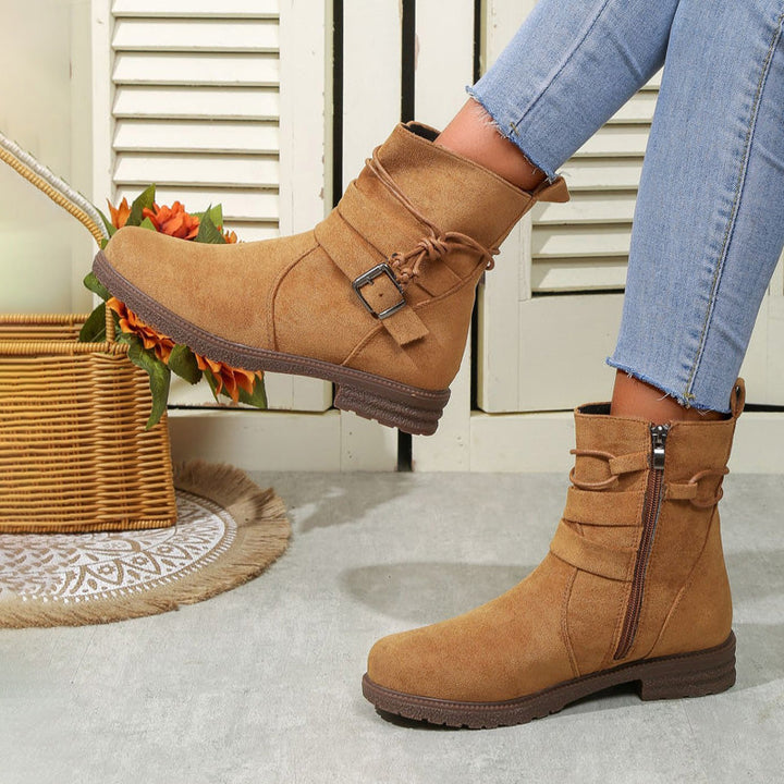 Women's Brown Boots with Tie & Buckle | Ankle