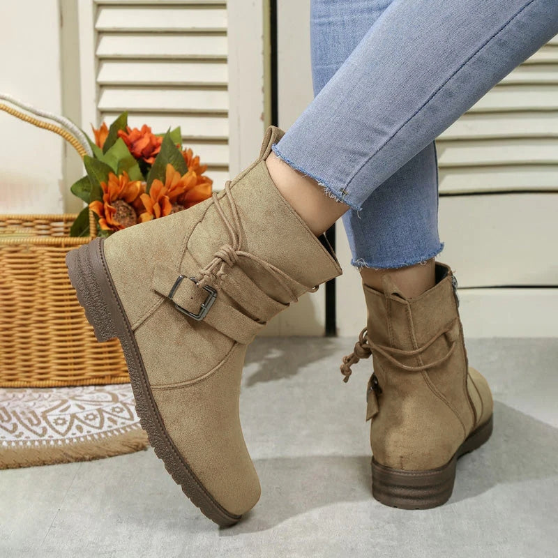 Women's Brown Boots with Tie & Buckle | Ankle
