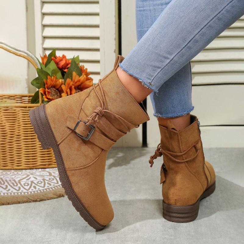 Women's Brown Boots with Tie & Buckle | Ankle