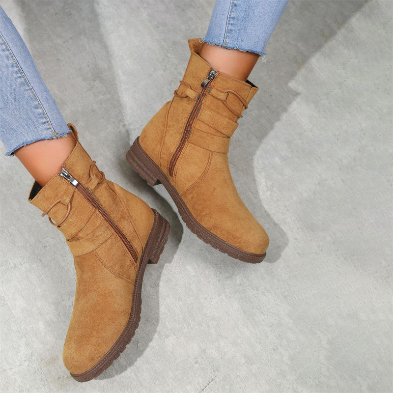 Women's Brown Boots with Tie & Buckle | Ankle