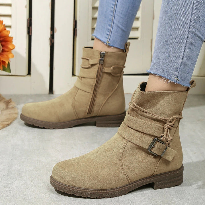 Women's Brown Boots with Tie & Buckle | Ankle