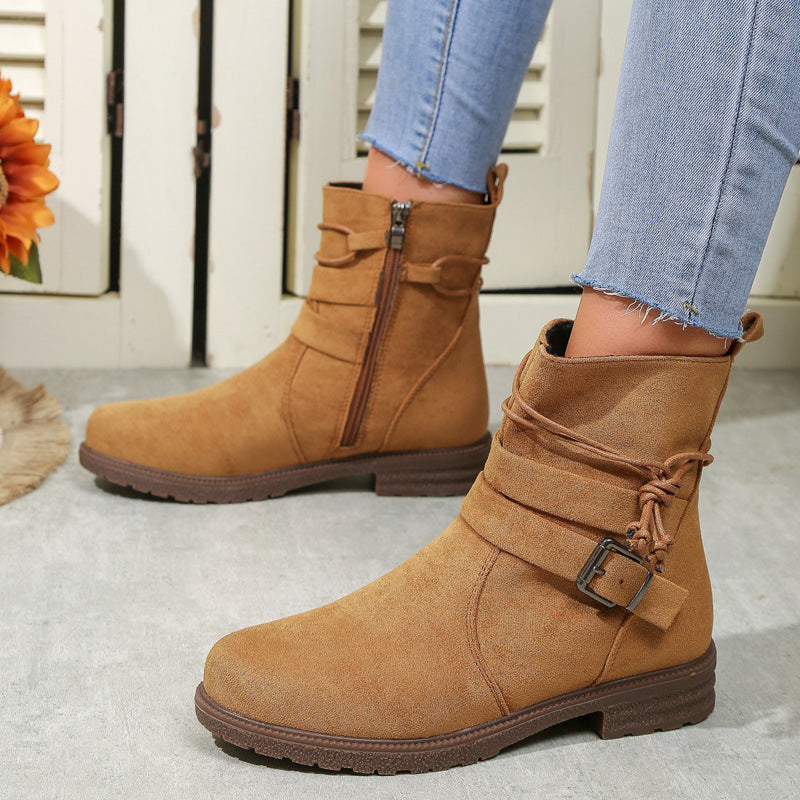 Women's Brown Boots with Tie & Buckle | Ankle