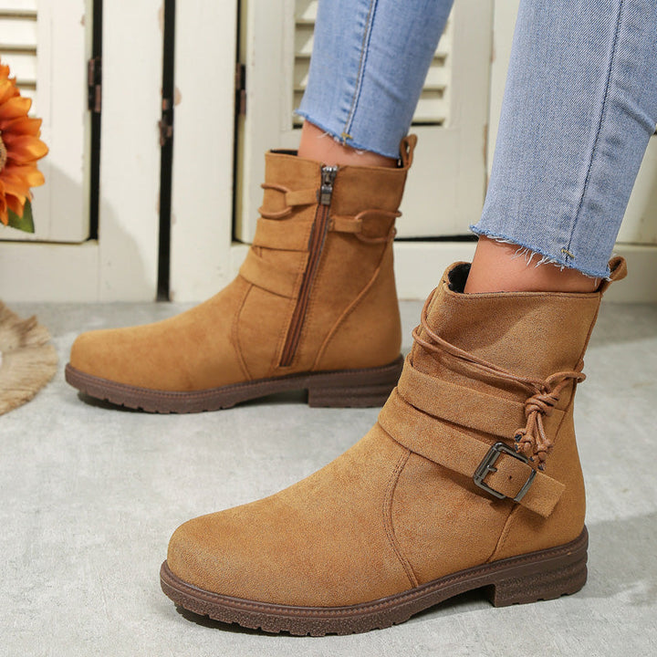 Women's Brown Boots with Tie & Buckle | Ankle