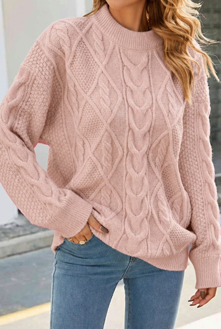 Women's Cable Knitted Jumper Crew Neck | Oversized