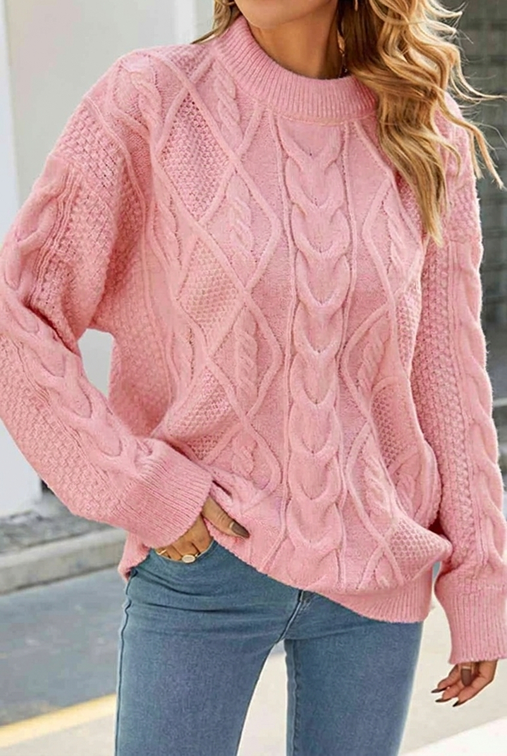 Women's Cable Knitted Jumper Crew Neck | Oversized
