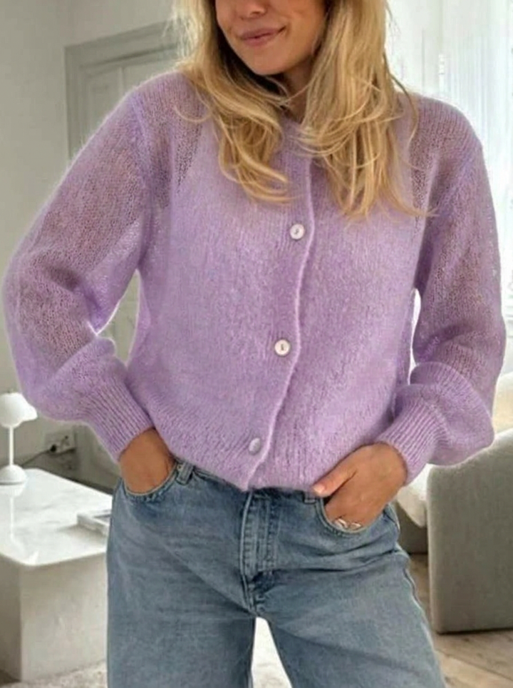 Women's Cardigan Oversized Button Front with Round Neck | Fluffy
