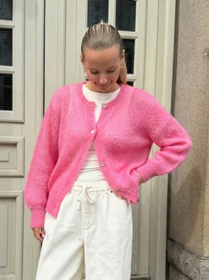 Women's Cardigan Oversized Button Front with Round Neck | Fluffy
