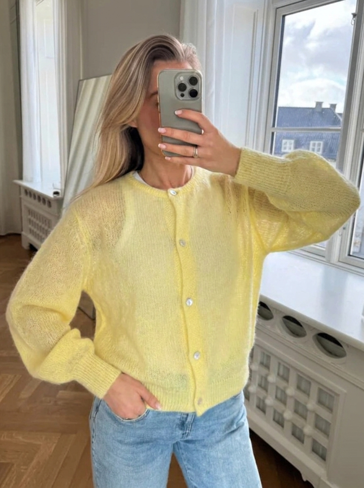 Women's Cardigan Oversized Button Front with Round Neck | Fluffy
