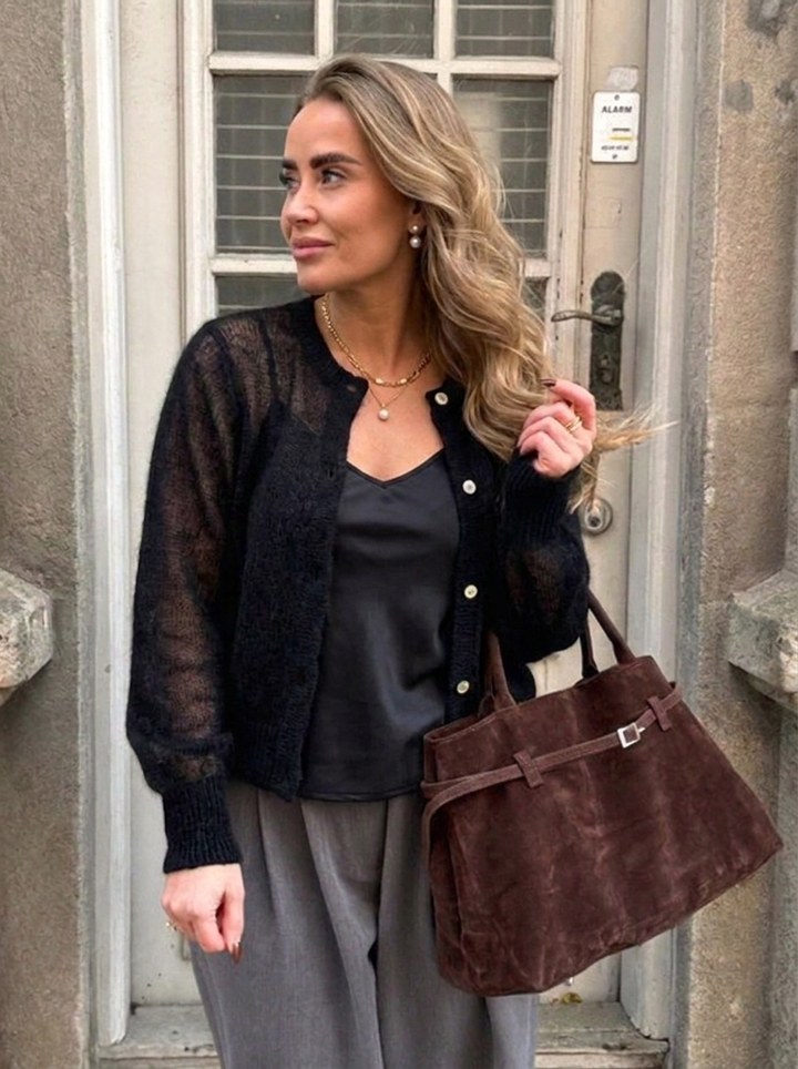 Women's Cardigan Oversized Button Front with Round Neck | Fluffy