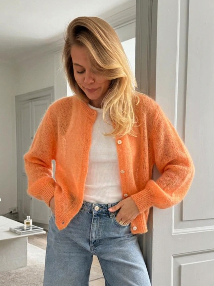 Women's Cardigan Oversized Button Front with Round Neck | Fluffy