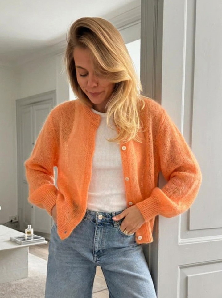 Women's Cardigan Oversized Button Front with Round Neck | Fluffy