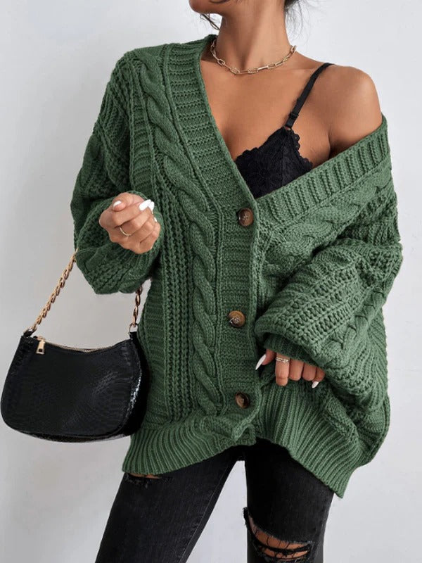 Women's Cardigan with Cable Knit & Button Front | Oversized
