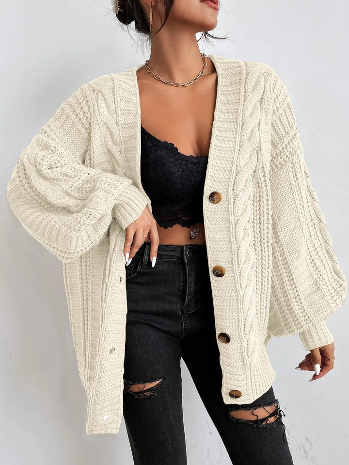Women's Cardigan with Cable Knit & Button Front | Oversized