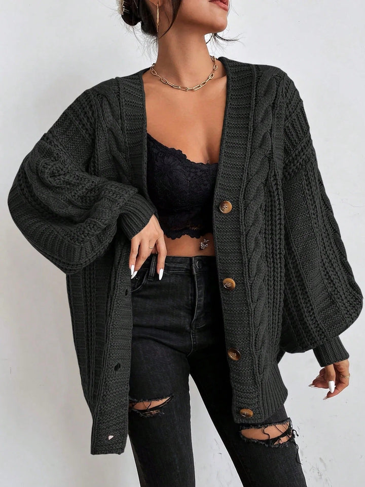 Women's Cardigan with Cable Knit & Button Front | Oversized