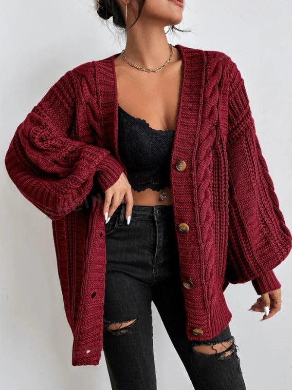 Women's Cardigan with Cable Knit & Button Front | Oversized