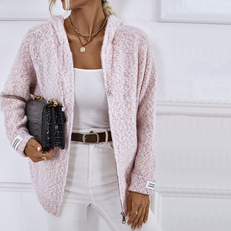 Women's Cardigan with Hood & Zip Up | Knitted