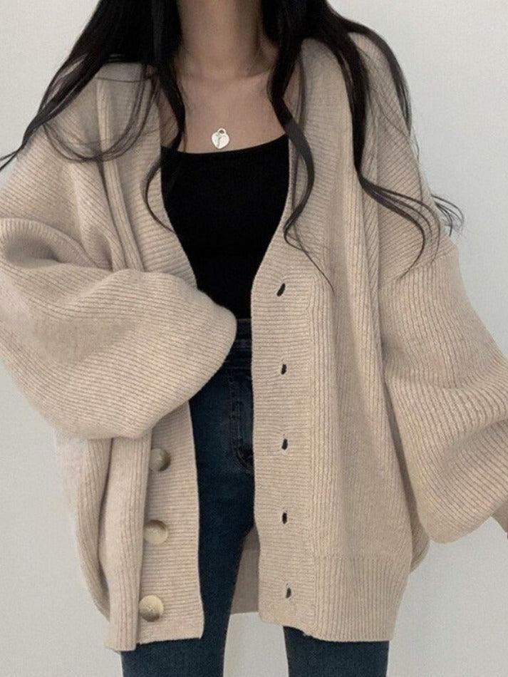 Women's Cardigan with Ribbed Knit & Button Front | Oversized