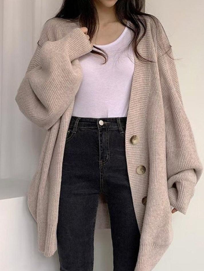 Women's Cardigan with Ribbed Knit & Button Front | Oversized