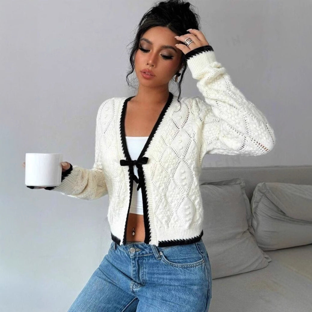 Women's Cardigan with Tie Bow Front | Knit Crop