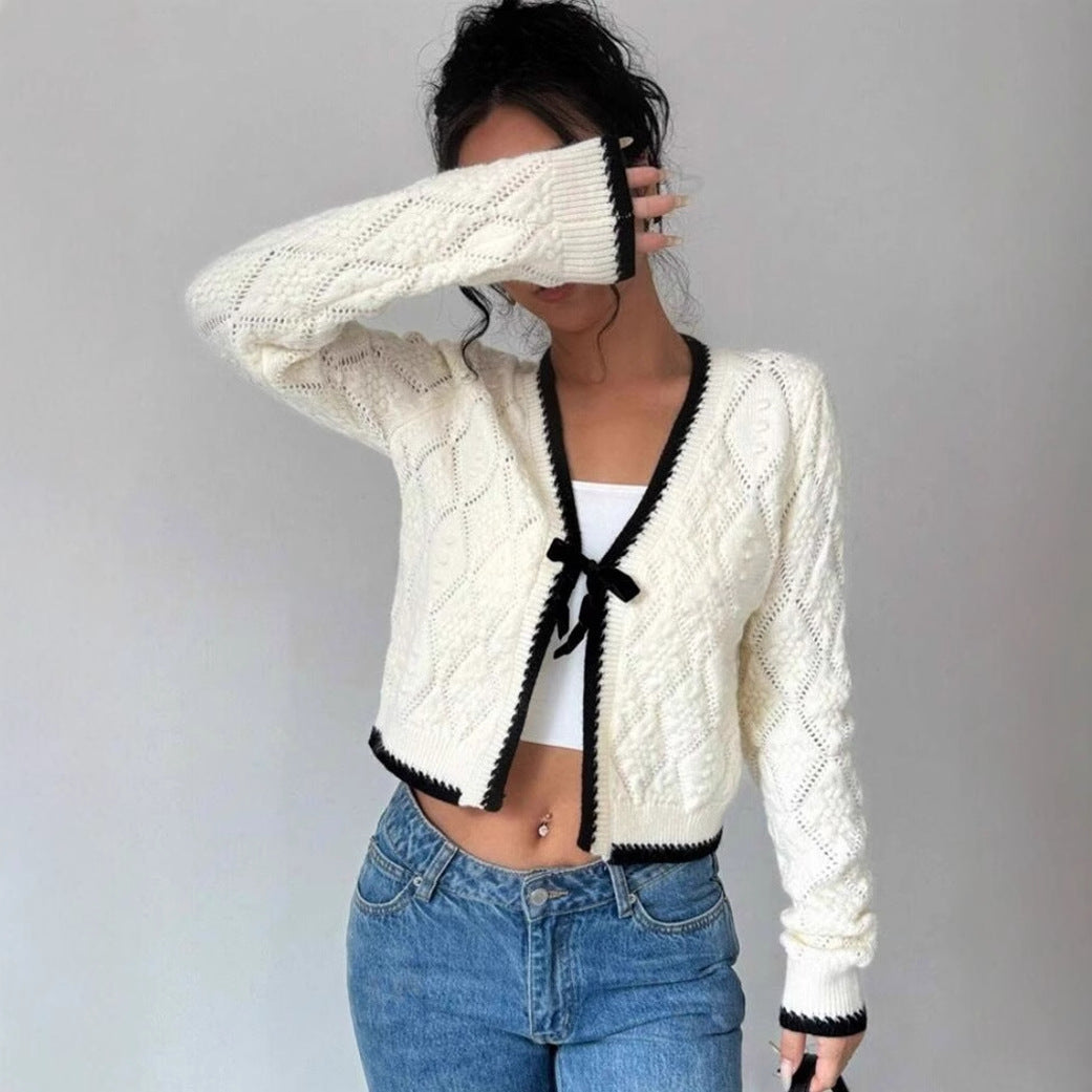 Women's Cardigan with Tie Bow Front | Knit Crop