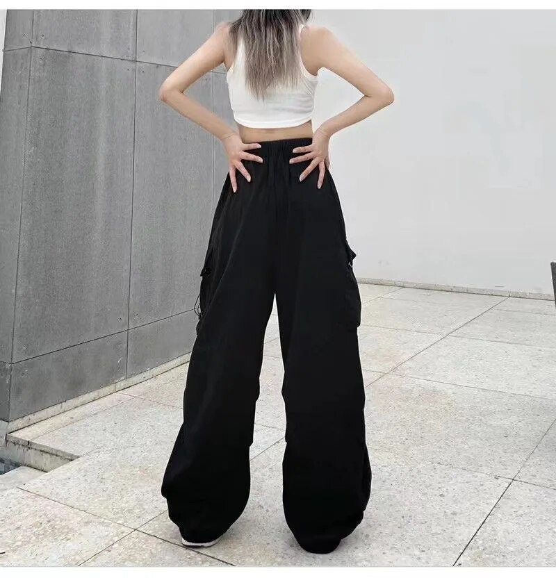 Women's Cargo Pants with Drawstring Cuffs | Baggy Parachute Style