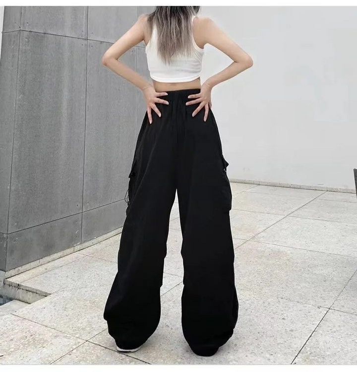 Women's Cargo Pants with Drawstring Cuffs | Baggy Parachute Style