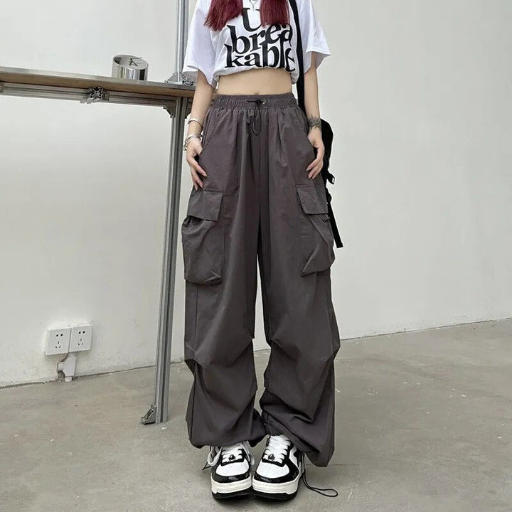 Women's Cargo Pants with Drawstring Cuffs | Baggy Parachute Style