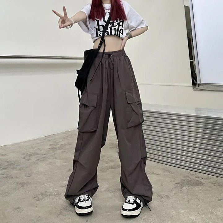 Women's Cargo Pants with Drawstring Cuffs | Baggy Parachute Style
