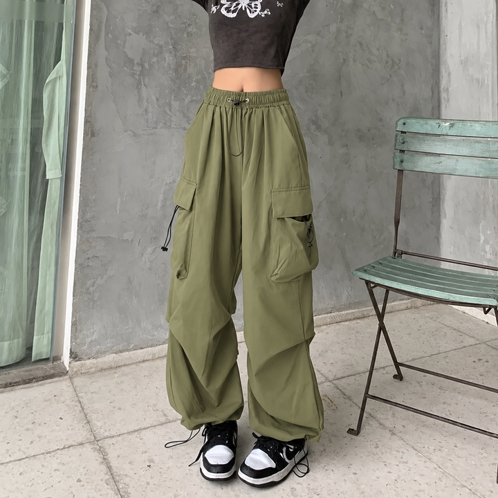 Women's Cargo Pants with Drawstring Cuffs | Baggy Parachute Style