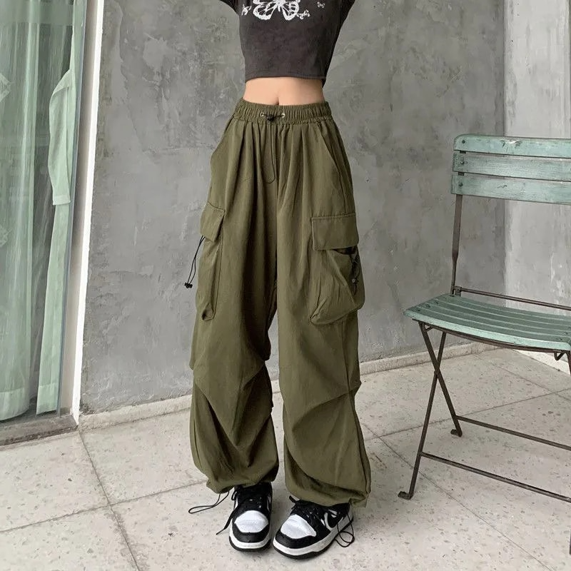 Women's Cargo Pants with Drawstring Cuffs | Baggy Parachute Style