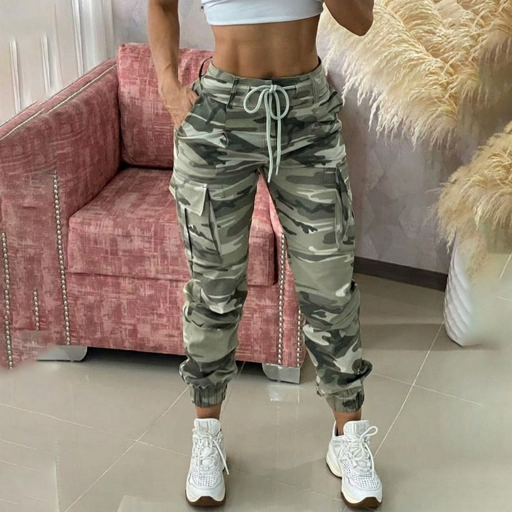 Women's Cargo Pants with Elastic Cuffs | Camo Jogger