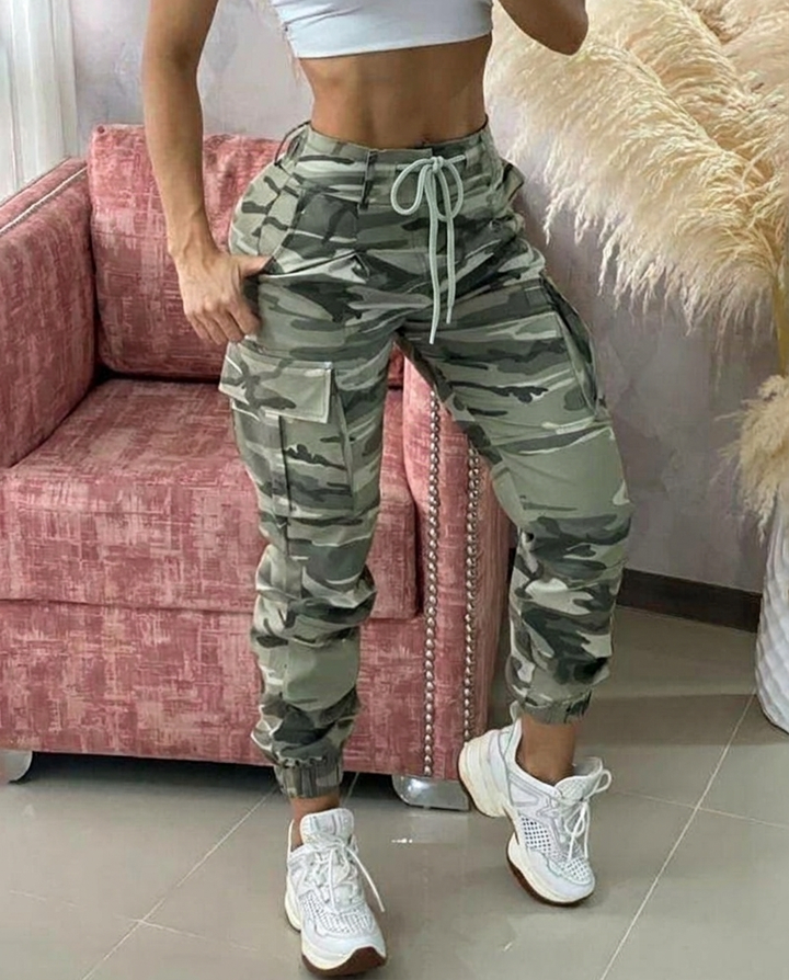 Women's Cargo Pants with Elastic Cuffs | Camo Jogger