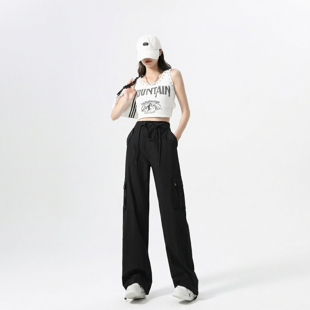 Women's Cargo Pants with Tie Straps | Wide Leg