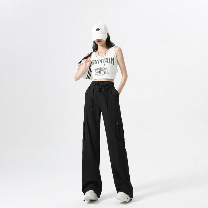 Women's Cargo Pants with Tie Straps | Wide Leg
