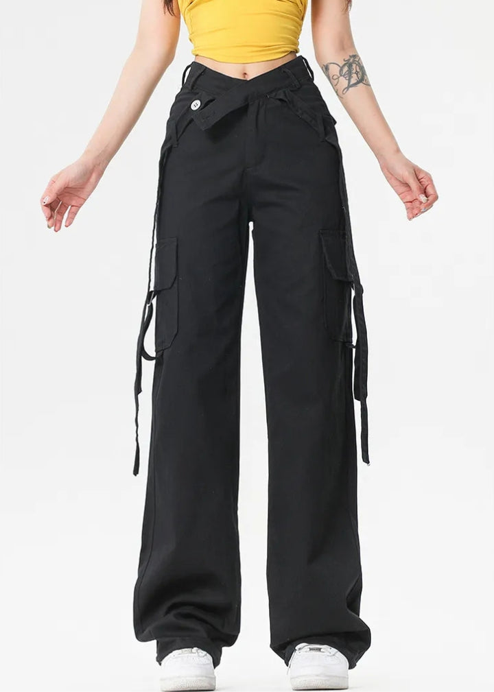 Women's Cargo Pants with Tie Straps | Wide Leg