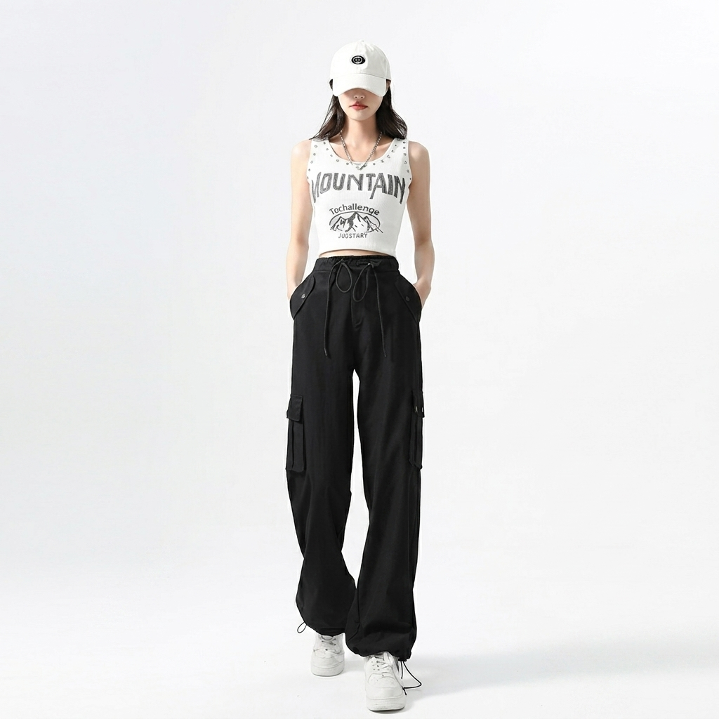 Women's Cargo Pants with Tie Straps | Wide Leg