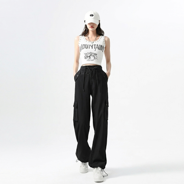 Women's Cargo Pants with Tie Straps | Wide Leg