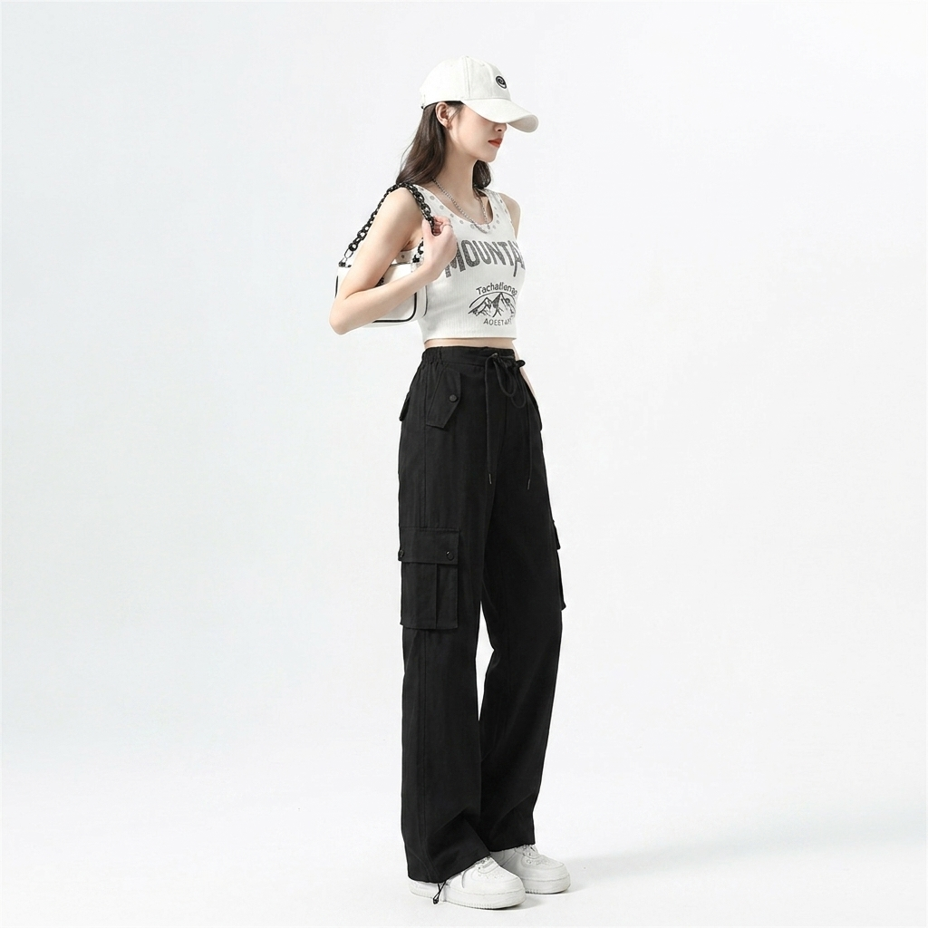 Women's Cargo Pants with Tie Straps | Wide Leg