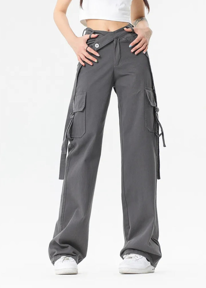 Women's Cargo Pants with Tie Straps | Wide Leg