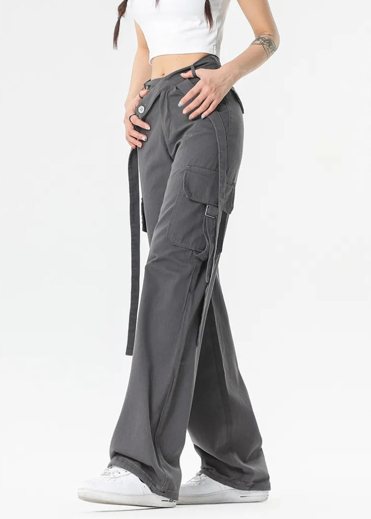 Women's Cargo Pants with Tie Straps | Wide Leg