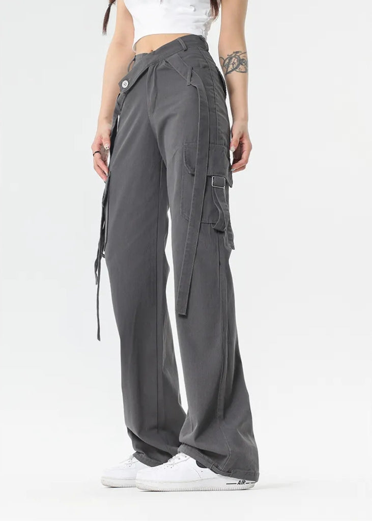 Women's Cargo Pants with Tie Straps | Wide Leg