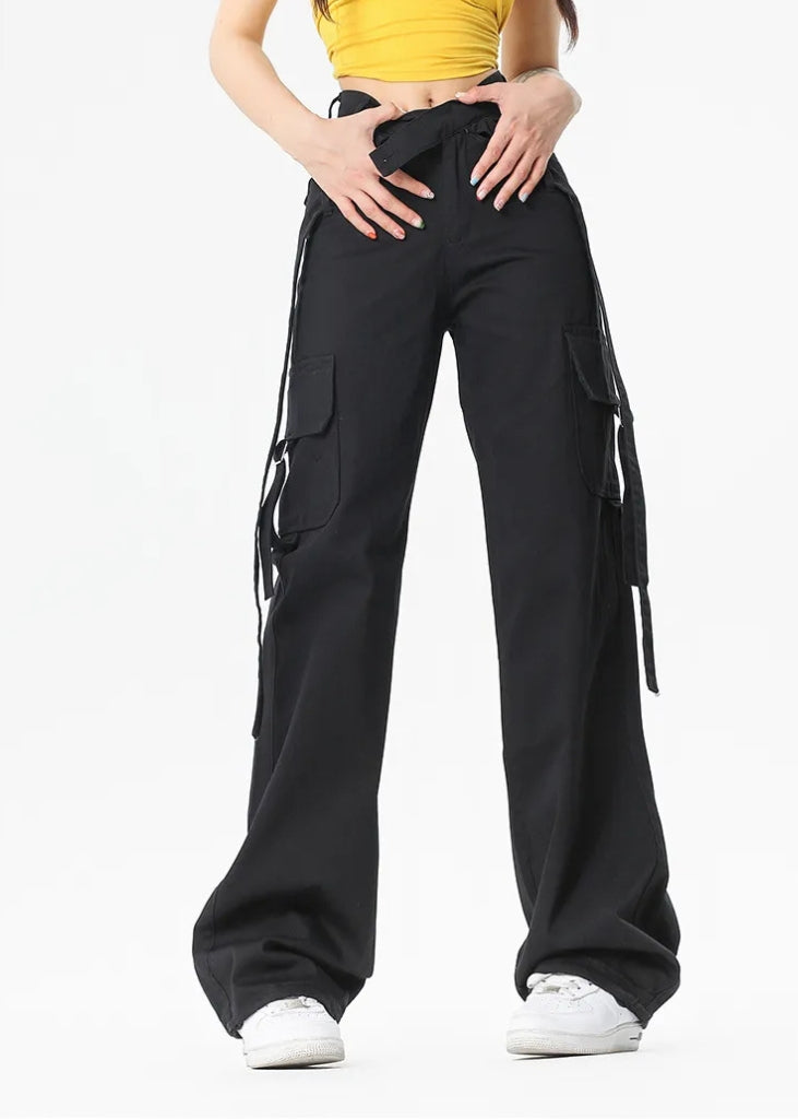 Women's Cargo Pants with Tie Straps | Wide Leg