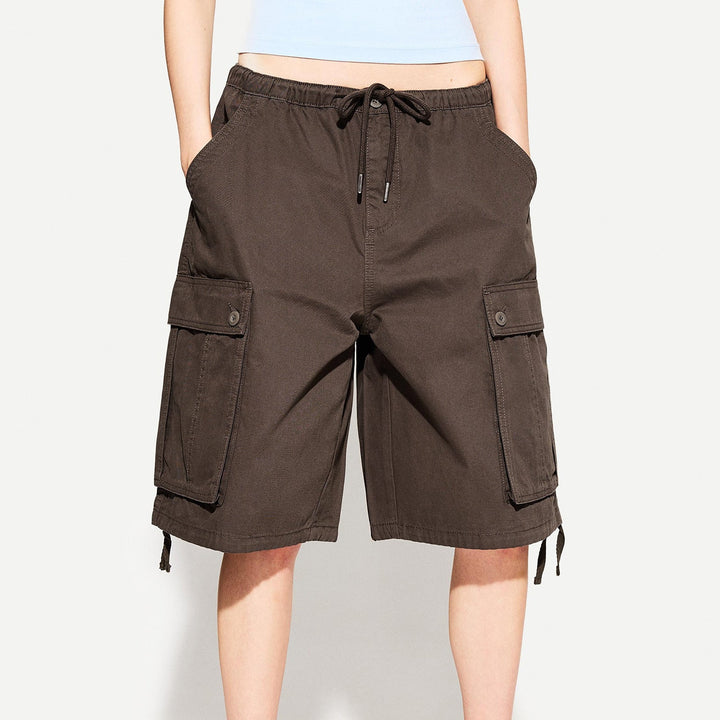 Women's Cargo Shorts Elastic Waist | Knee-Length